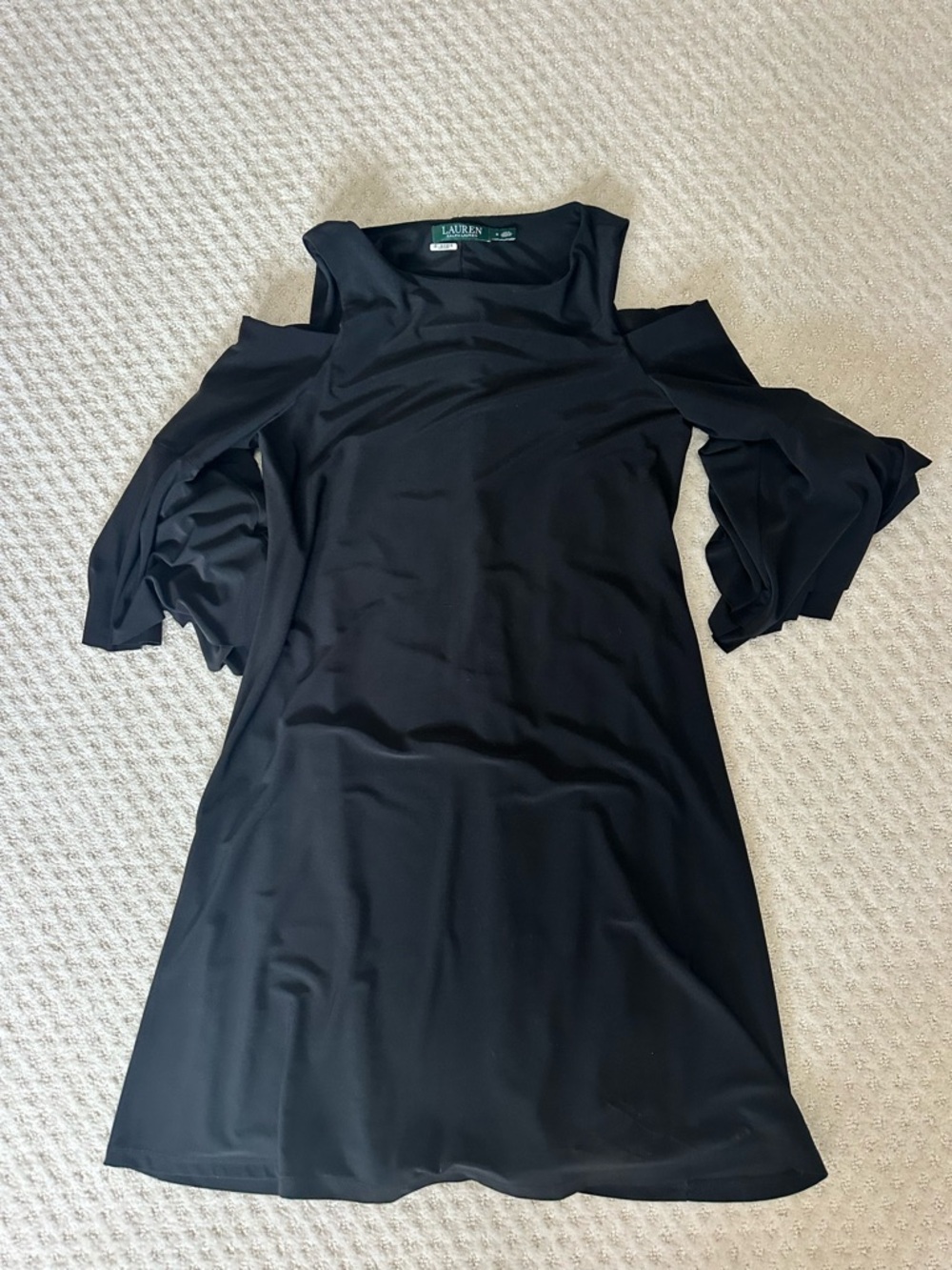 Polo by Ralph Lauren Black Cold-Shoulder Long Sleeve Dress with Flared Sleeves